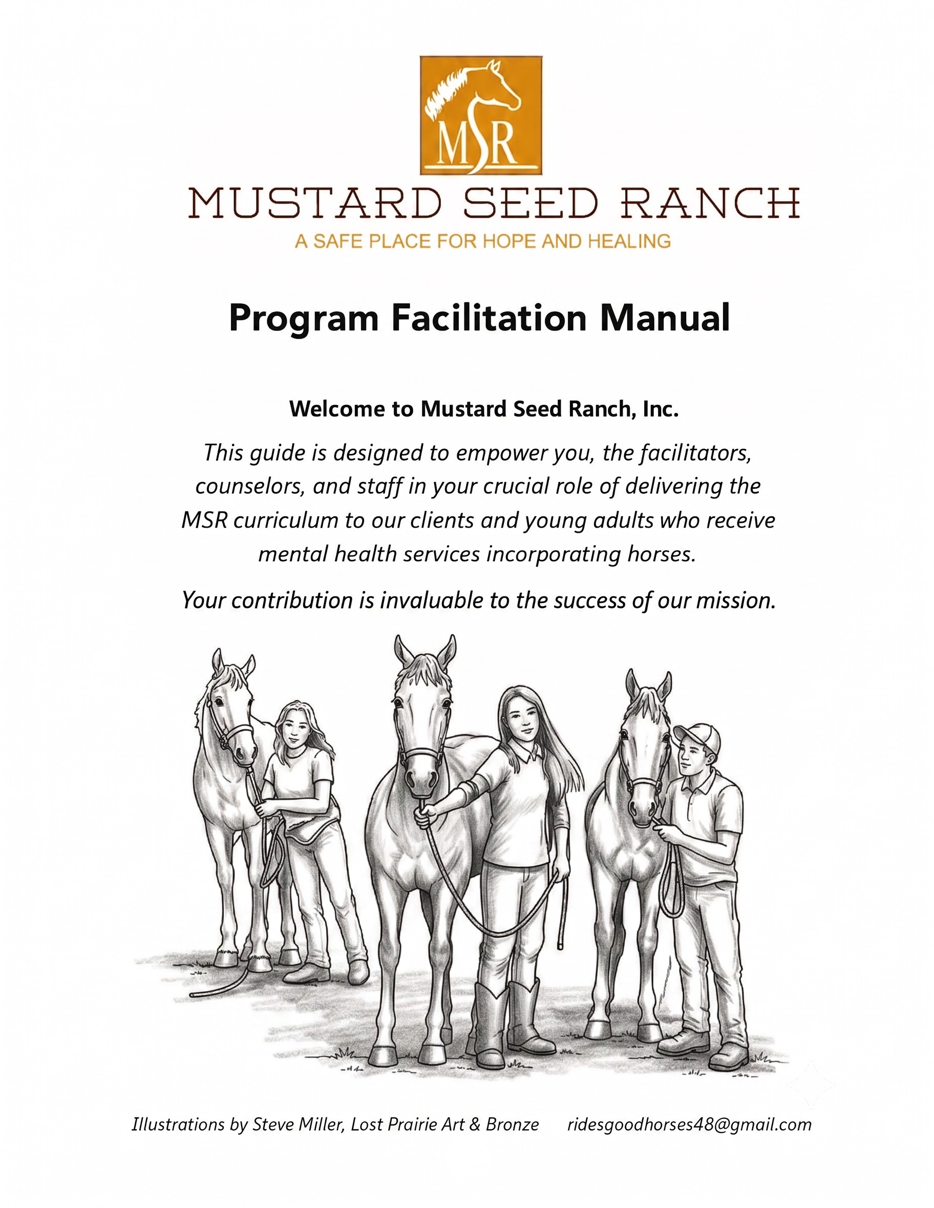 Mustard Seed Ranch Program Facilitation Manual cover with title text and a line drawing of people with horses.